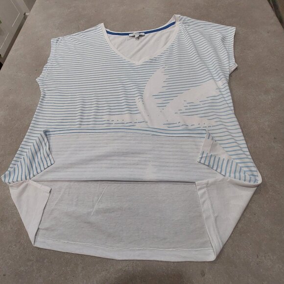 mySTYLE Women's Blue/White Stripe w/Palm Tree Print Cap Sleeves Top - Large - Picture 4 of 10